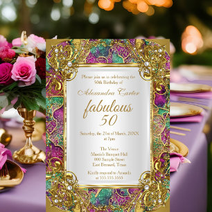 Fabelhafte 50 Pink Türkis Golden Pearl Geburtstags Einladung