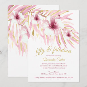 Fabelhafte 50 rosa goldene Blumen weiße Aquarellma Einladung