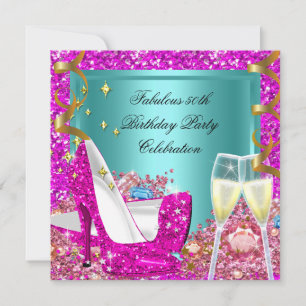 Fabelhafte 50 Rosa Türkis Glitter High Heel Geburt Einladung