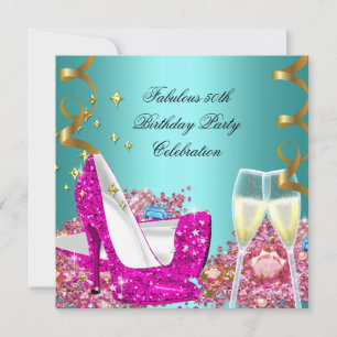 Fabelhafte 50 Rosa Türkis Glitter High Heel Geburt Einladung