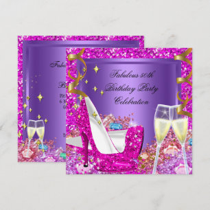 Fabelhafte 50 Rosa Violette Glitzer Absätze Geburt Einladung