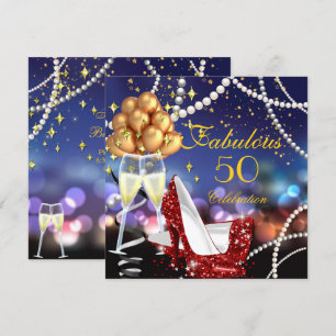Fabelhafte 50 rote High Heels Champagner-Geburtsta Einladung