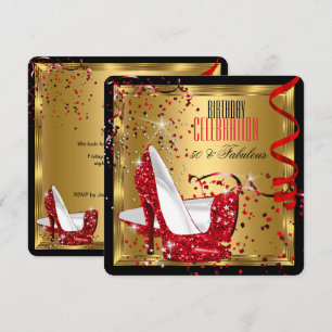 Fabelhafte 50 rote High Heels goldene Geburtstagsf Einladung