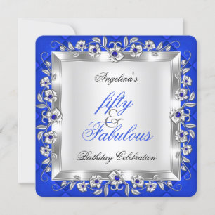Fabelhafte 50 Royal Blau Florale Geburtstagsfeier Einladung