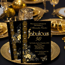 Fabelhafte 50 Schwarz Blumen Gold Geburtstag Schme