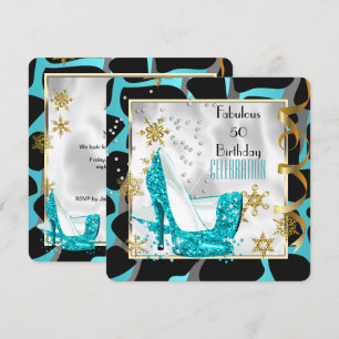 Fabelhafte 50 Türkis Schwarz Weiß Wilde Geburtstag Einladung