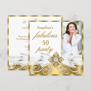 Fabelhafte 50 Weißgold Falsche Diamant Foto Geburt Einladung
