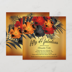 Fabelhafte 50er Gold Rot Orange Schwarze Hibiskus- Einladung