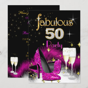 Fabelhafte 50er Party Glitter Hellrosa Champagner Einladung