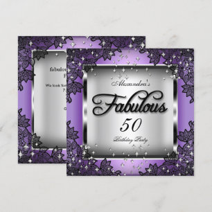 Fabelhafte 50er-Party Lila Silber Sterne Schwarze  Einladung