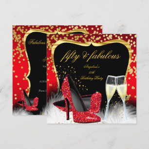Fabelhafte 50er-Party Rot Gold Champagner Glitter  Einladung