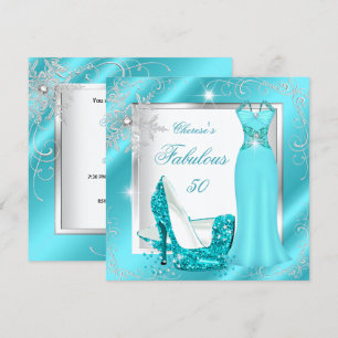 Fabelhafte 50er-Party Türkis Blau Silber Kleid Abs Einladung