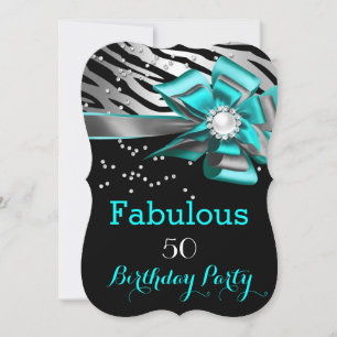 Fabelhafte 50er-Party Türkis Zebra Schwarz Silber  Einladung