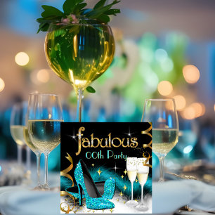 Fabelhafte Champagner-Party Glitter Türkis High He Einladung