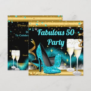 Fabelhafte Champagner-Party Türkisblaue High Heels Einladung