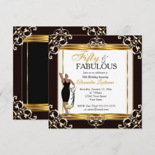 Fabelhafte Diva Deco Lady Gold Schwarz 50. Geburts Einladung