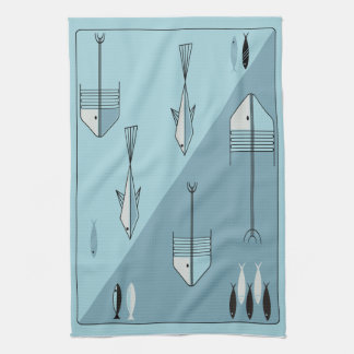FABELHAFTE Fünfzigerjahre des Tuches FISCHEN Retro Geschirrtuch