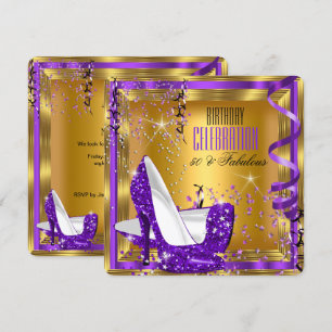 Fabelhafte Geburtstags-Glitter-Lila-High-Heels Gol Einladung