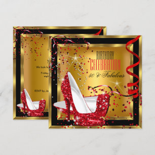 Fabelhafte Glitter-Rote High Heels Gold Geburtstag Einladung