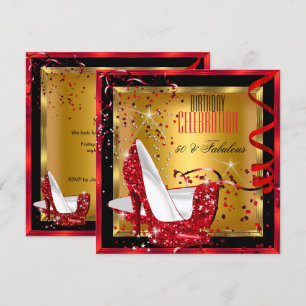 Fabelhafte Glitzer-Rote High Heels Gold Geburtstag Einladung