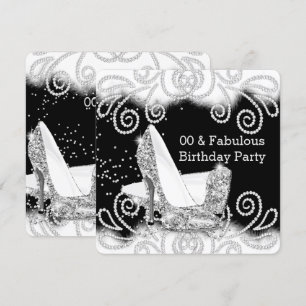 Fabelhafte Glitzer-Silber-High-Heels-Birthday-Part Einladung