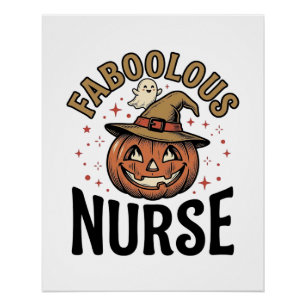 Fabelhafte Halloween-Krankenschwester-Kürbis-Vinta Poster
