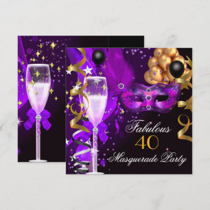 Fabelhafte lila-gold-schwarze Maskenparty Einladung