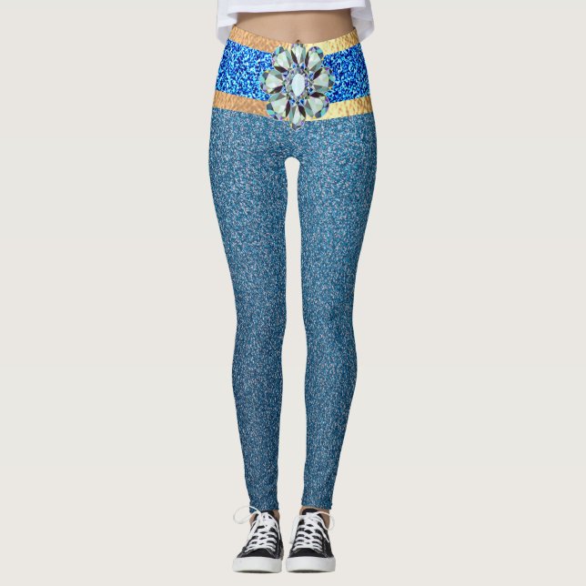 fabelhafte Meerjungfrau simuliert blaues Glitzer Leggings (Vorderseite)