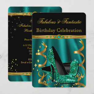 Fabelhafte Smaragdgrüne Goldene Absätze Geburtstag Einladung