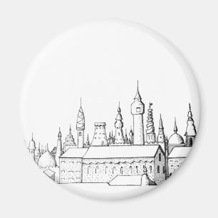 Fabelhafte Stadt . Kunstwerk . Schwarz und Weiß Magnet