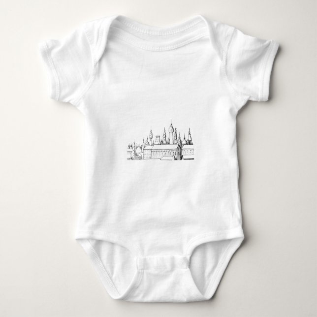fabelhafte Stadt . Kunstwerke in Schwarz-Weiß. Baby Strampler (Vorderseite)