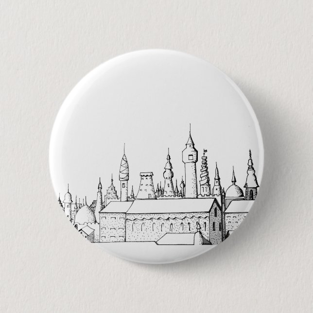fabelhafte Stadt . Kunstwerke in Schwarz-Weiß. Button (Vorderseite)