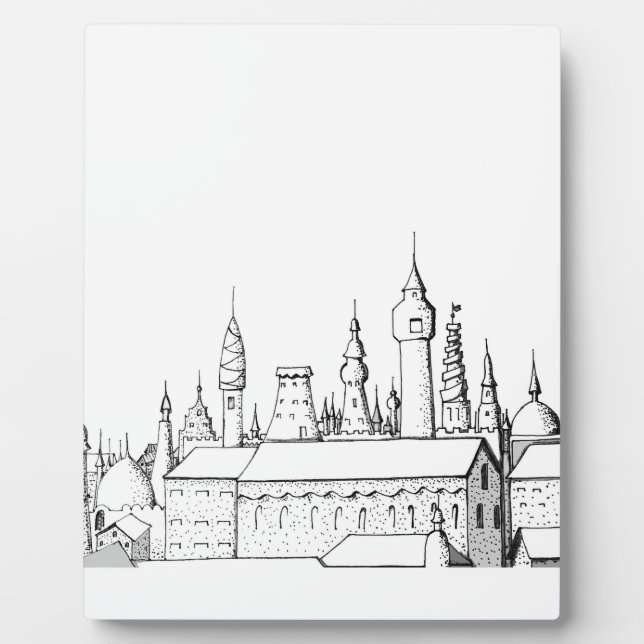 fabelhafte Stadt . Kunstwerke in Schwarz-Weiß. Fotoplatte (Vorderseite)