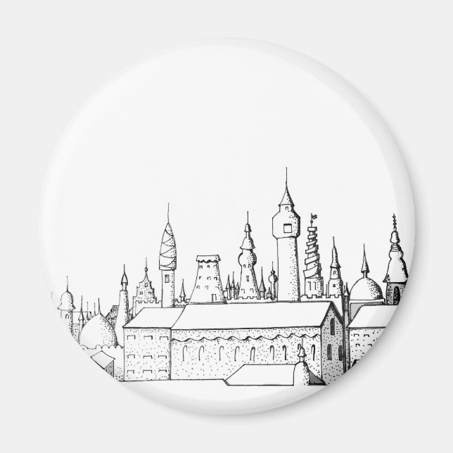 fabelhafte Stadt . Kunstwerke in Schwarz-Weiß. Magnet (Vorne)