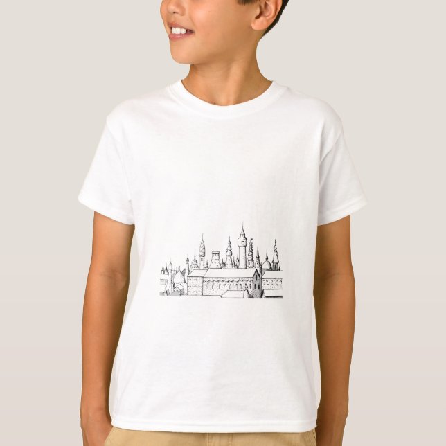 fabelhafte Stadt . Kunstwerke in Schwarz-Weiß. T-Shirt (Vorderseite)