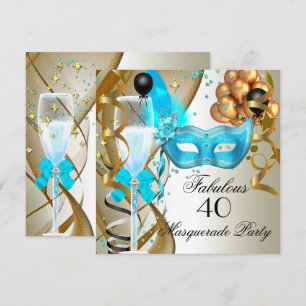 Fabelhafte Türkis Gold Creme Schwarze Maskenparty Einladung