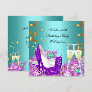 Fabelhafte Türkis Lila Glitzer High Heels Champagn Einladung