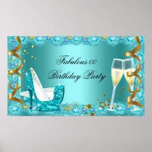 Fabelhafte türkisblaue Glitter High Heels Champagn Poster