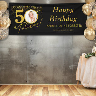 Fabelhafter Geburtstag Gold Schwarz Foto Banner