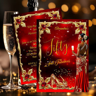 Fabelhafter Geburtstag Rotes Kleid Goldene High He Einladung