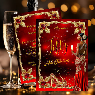 Fabelhafter Geburtstag Rotes Kleid Goldene High He Einladung