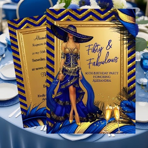 Fabelhafter Geburtstags-Glamour Frau Blau Gold Fed Einladung