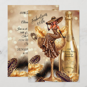 Fabelhafter Geburtstags-Leoparden-Gold-Champagner- Einladung