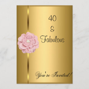 Fabelhaftes 40. Geburtstags-Gold-Perl-Rosa-Blume Einladung