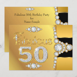 Fabelhaftes 50. 50. Geburtstags-Gold-Schwarz-Diama Einladung