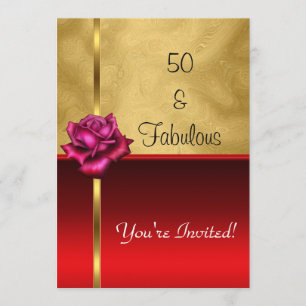Fabelhaftes 50. Geburtstags-Gold-Rot-Blume Einladung