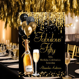 Fabelhaftes 50. Glitzer Gold Schwarz Champagner Einladung