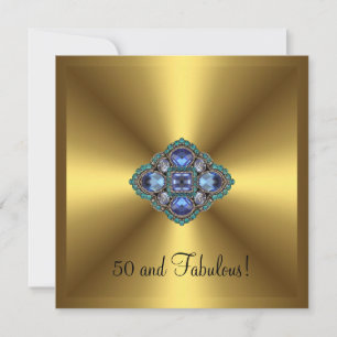 Fabelhaftes 50. Gold Blau Juwel Elegantes Geburtst Einladung