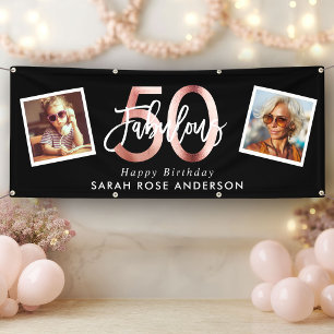 Fabelhaftes 50. Happy Birthday Foto Chic Schwarz Banner