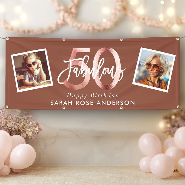 Fabelhaftes 50. Happy Birthday Foto Erdtöne Banner (Von Creator hochgeladen)